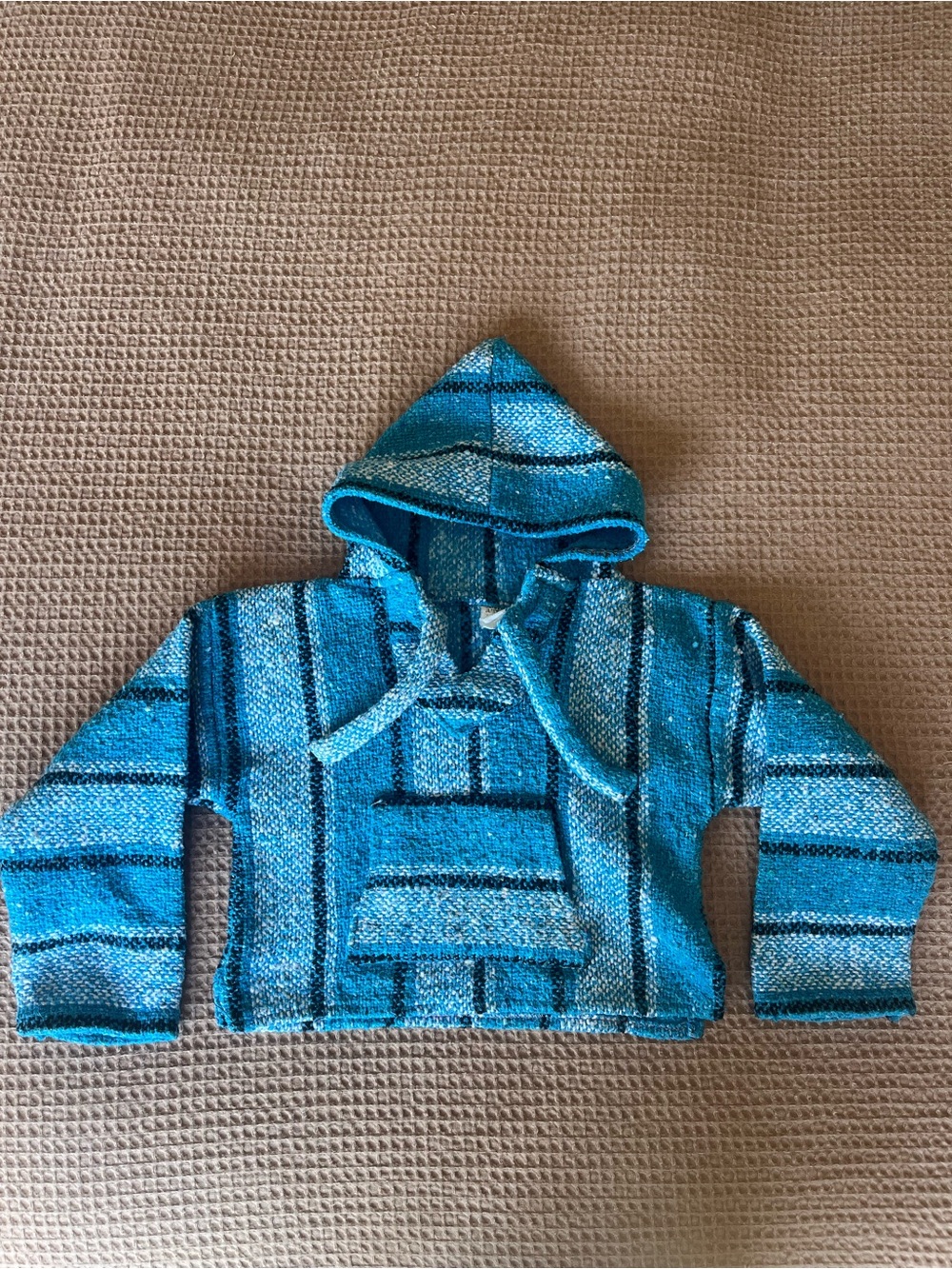 Vintage Kids Baja Pancho in Teal Blue